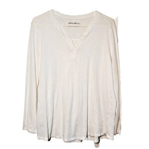 Eddie Bauer Henley Shirt XL White Cotton Long Sleeve-Casual Outdoor Women's